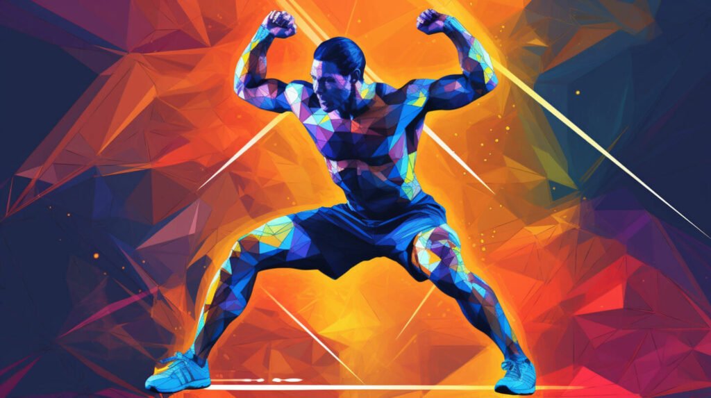 a colorful athlete pose in colorful abstract background